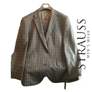 Stars&Strauss Fully Lined Check 2-button Suit, Grey/Charcoal, Size 44S, 38 Waist